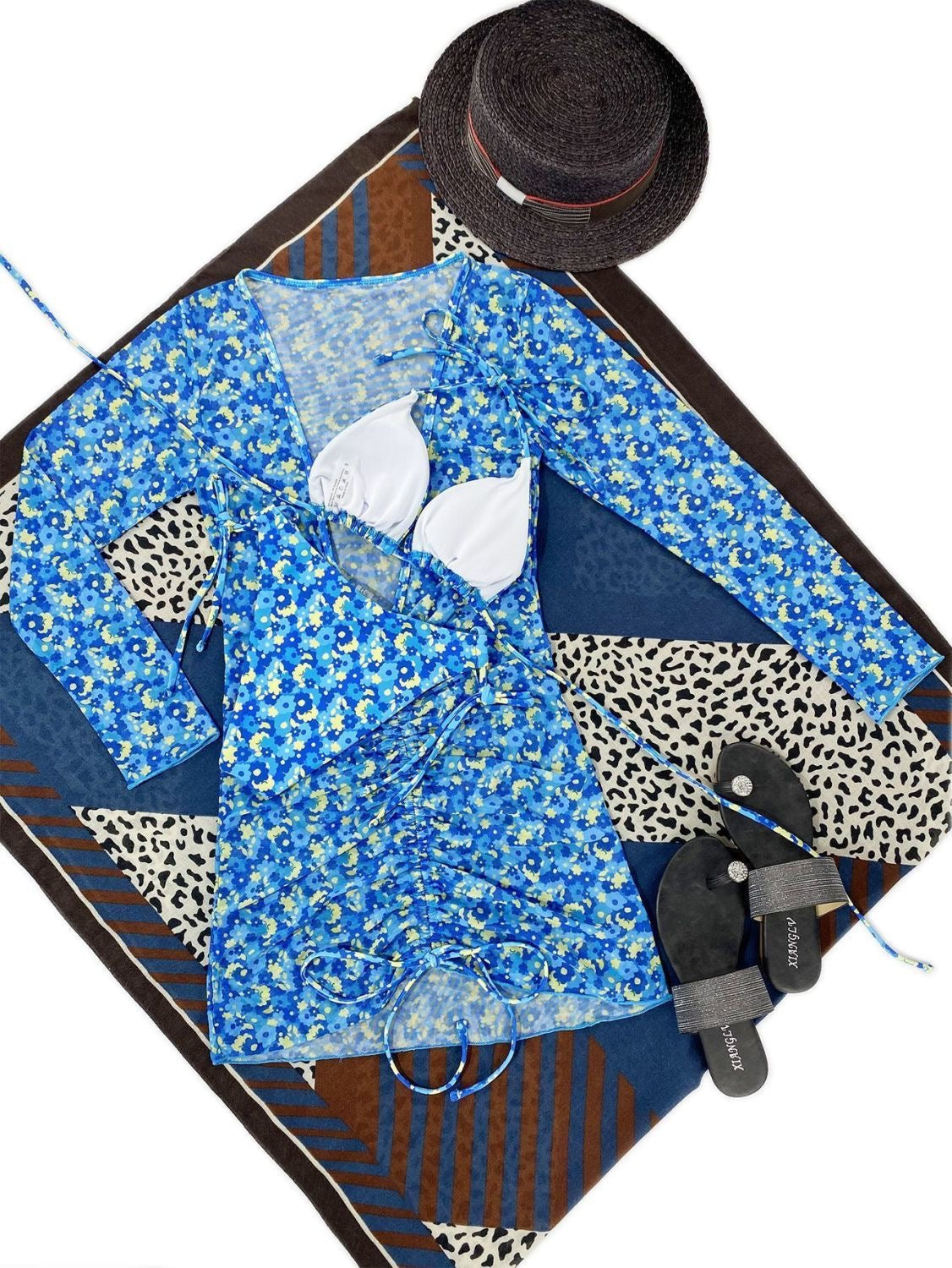 Blue Floral Bikini And Dress