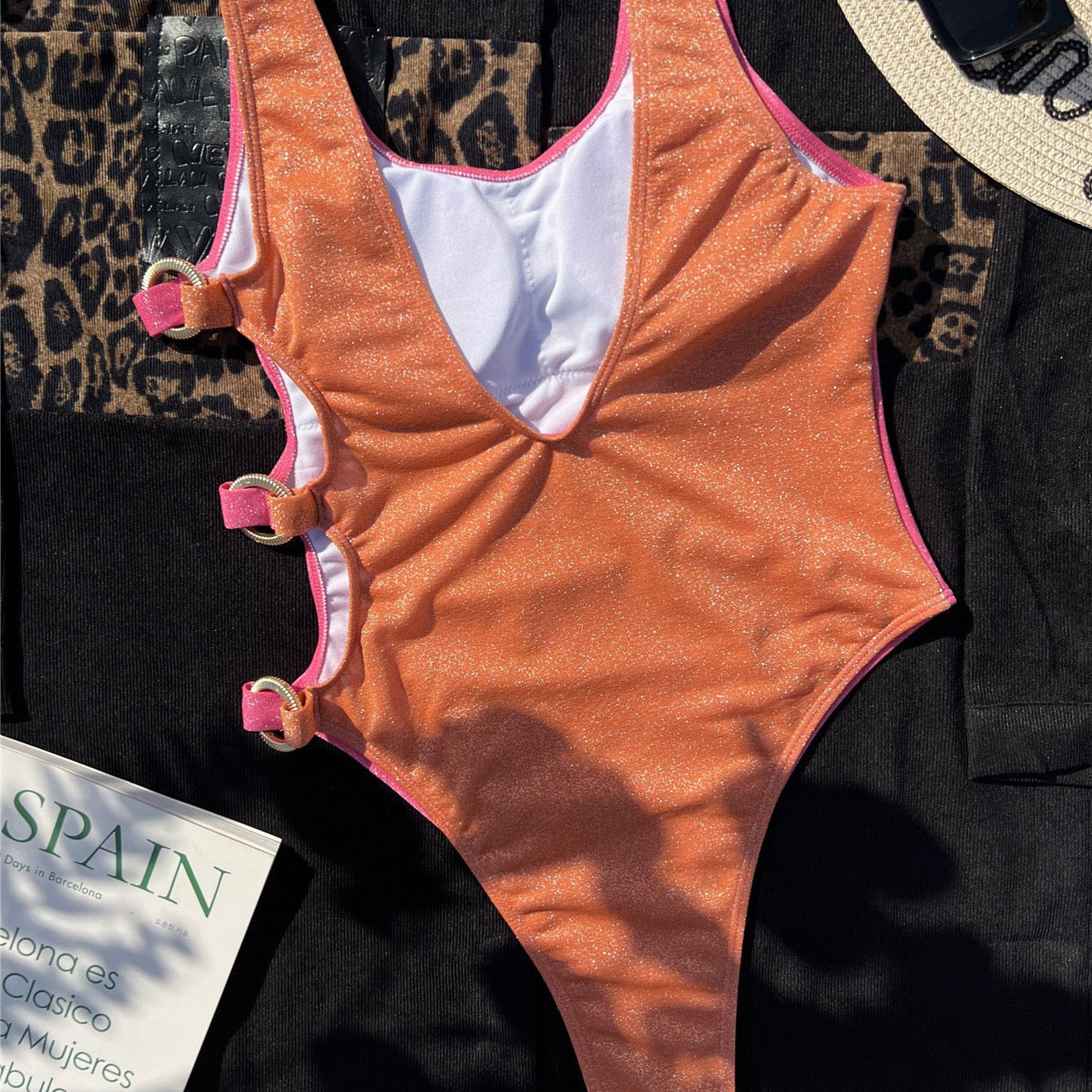 Pink And Orange Glitter One Piece