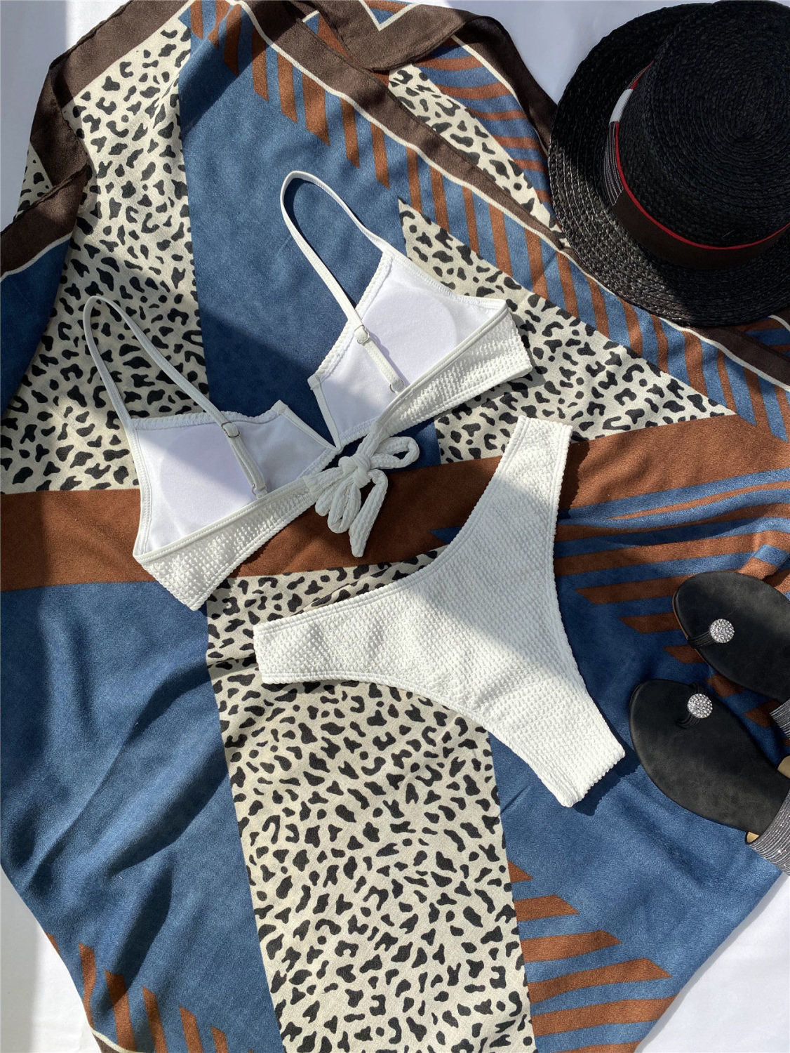 White Ribbed Ringed Bikini