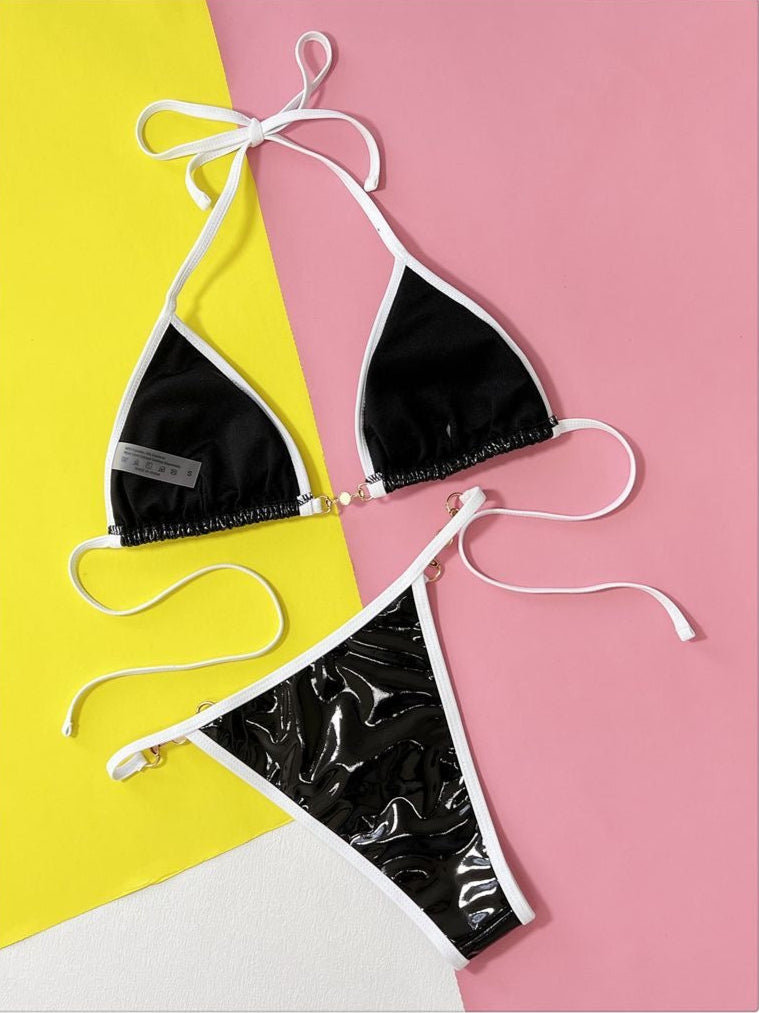 Crimson Edge Leather Bikini