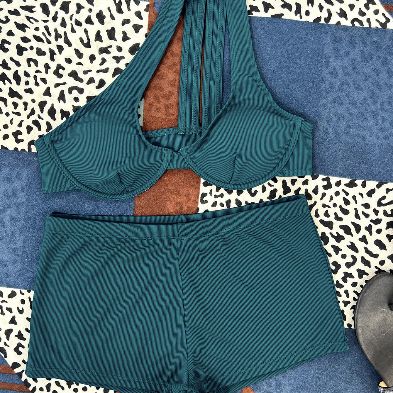 One Shoulder Underwire Shorts Set