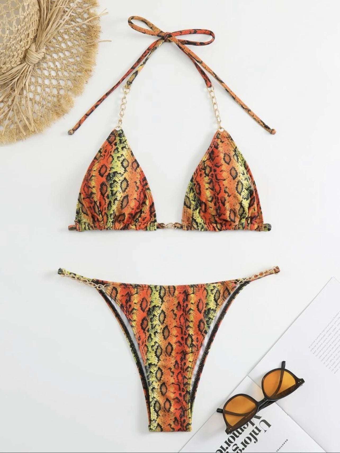 Snake Print Gold Chain Bikini